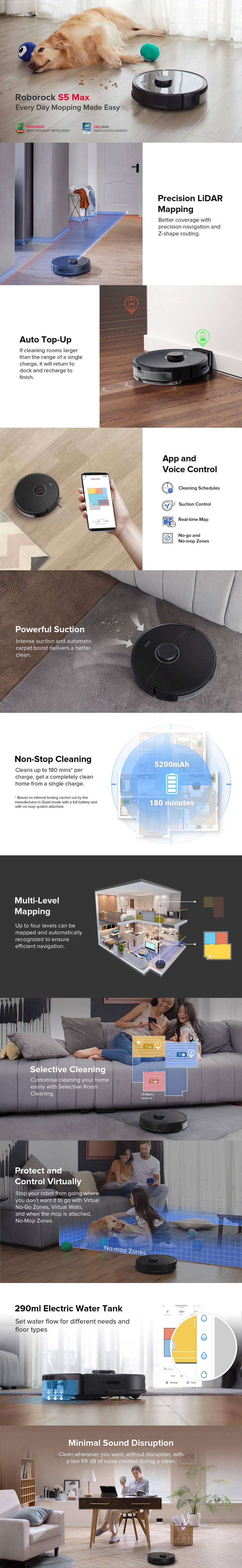 ROBOROCK S5 Max WiFi Enabled Robotic Vacuum Cleaner with Mopping